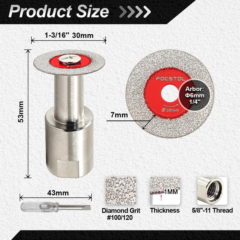 FOCSTOL Mini Diamond Glass Cutting Disc - 5pcs 1-3/16 Inch(30mm) Glass Saw Blade and 1pc 5/8''-11 Flange for Glass Jade Marble Granite Artificial Stone Porcelain Tile Ceramic - Image 2